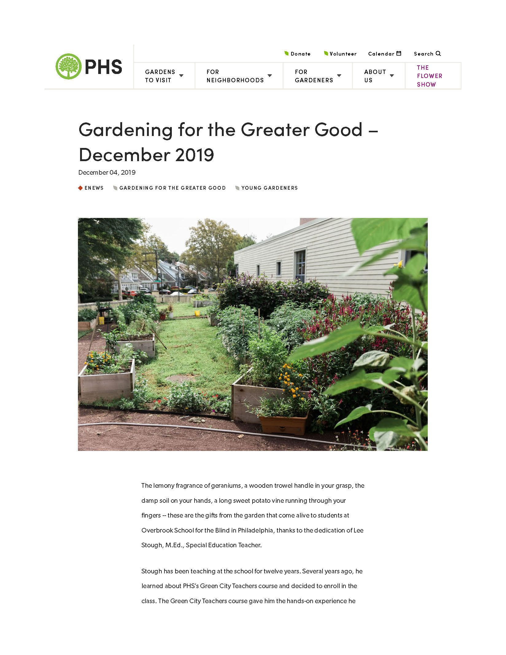 Gardening for the Greater Good - Overbrook School for the Blind