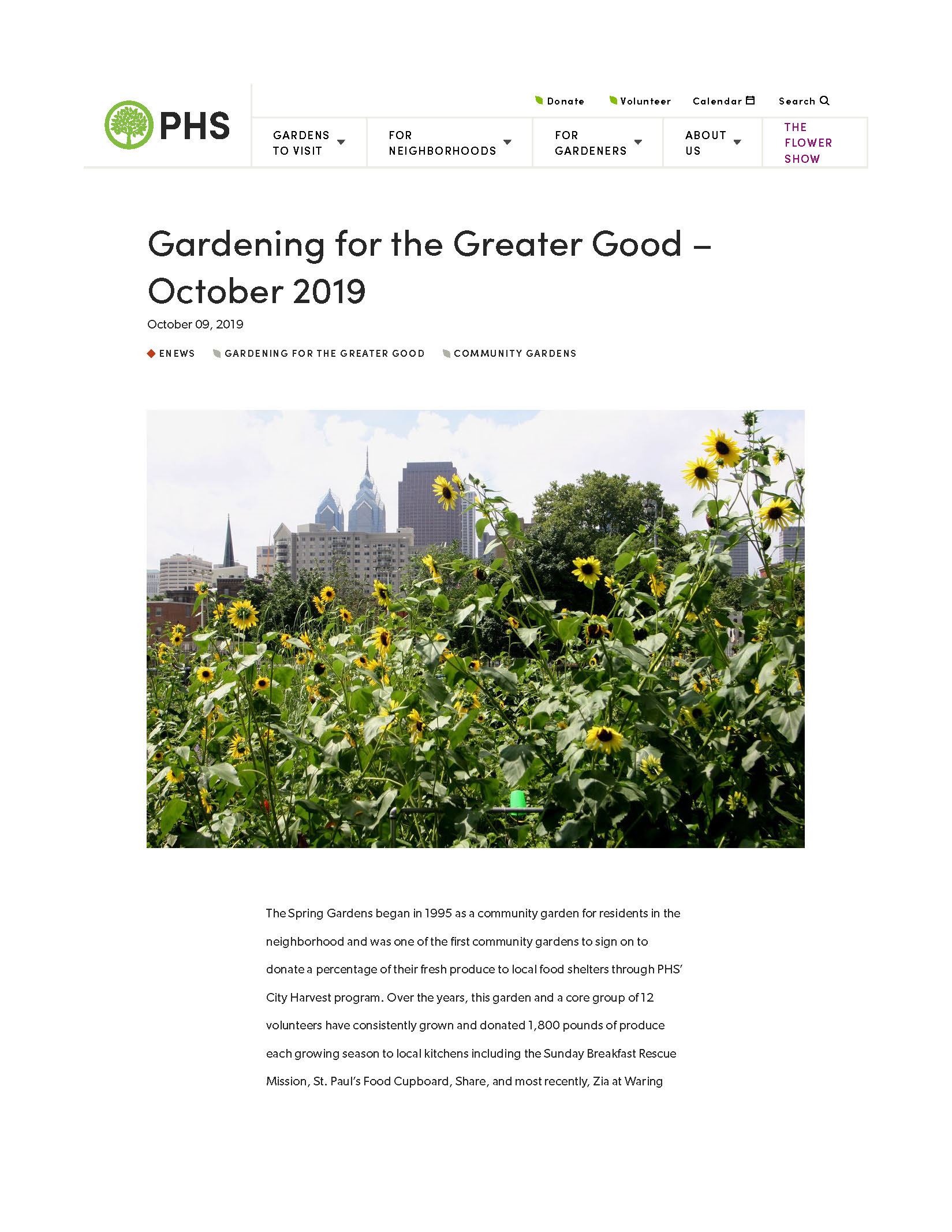 Gardening for the Greater Good - The Spring Gardens